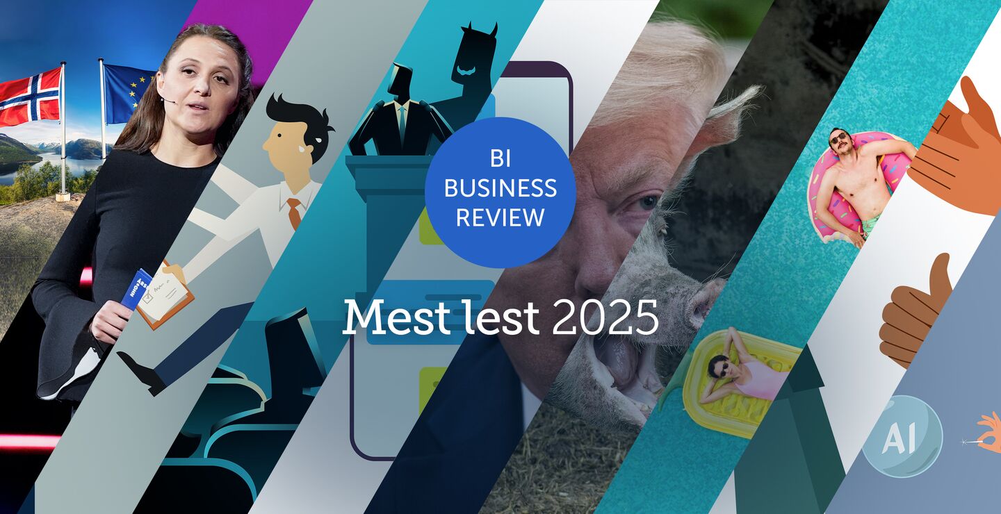 Bilde-kollasj av bildene som er brukt i de mest leste artiklene i 2025 fra BI Business Review.