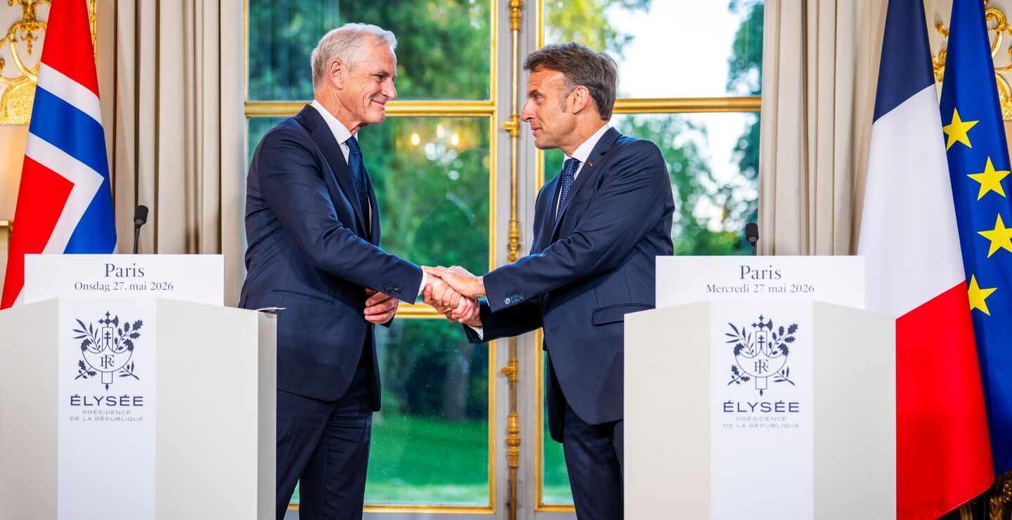 Statsminister Jonas Gahr Støre og President i Frankrike Emmanuel Macron