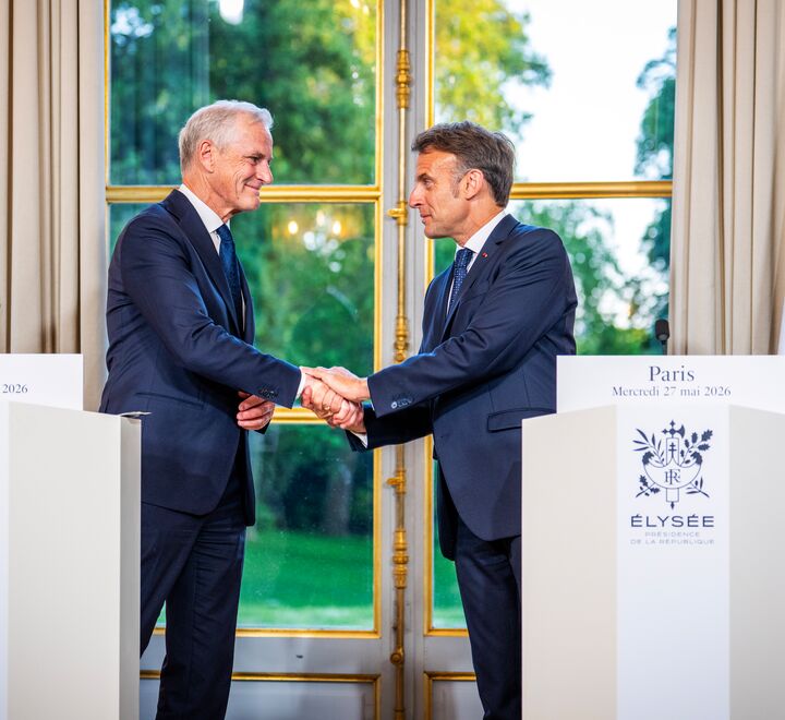 Statsminister Jonas Gahr Støre og President i Frankrike Emmanuel Macron