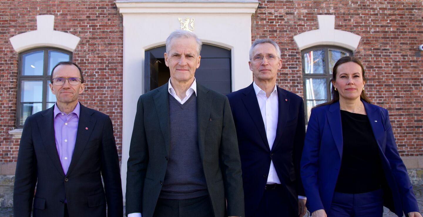 Statsminister Jonas Gahr Støre, finansminister Jens Stoltenberg, utenriksminister Espen Barth Eide og fiskeri- og havminister Marianne Næss