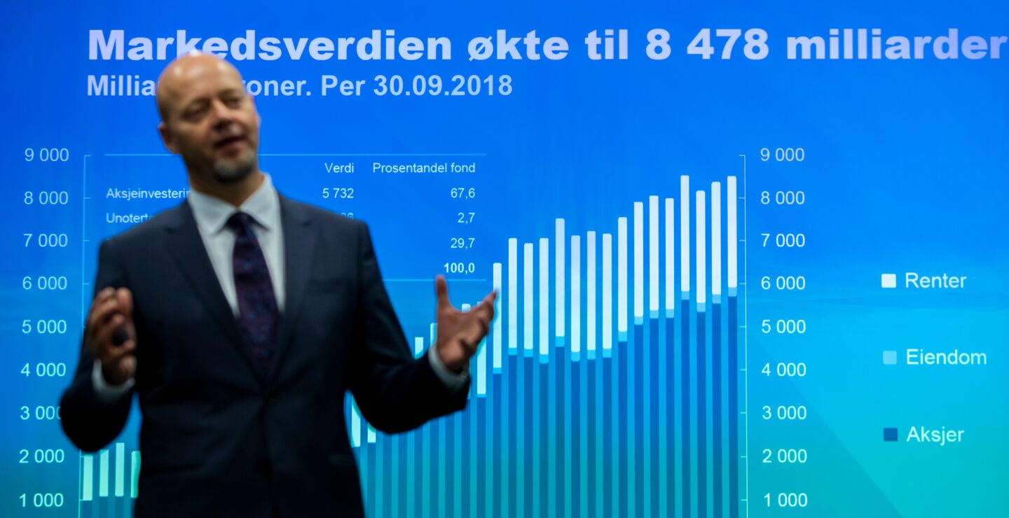 Leder Yngve Slyngstad i Norges Bank Investment Management la frem resultatet for Statens pensjonsfond utland, eller oljefondet, i 3. kvartal. Foto: Tore Meek / NTB scanpix