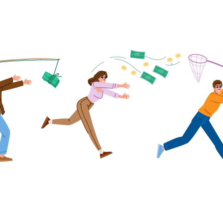 Illustrasjon av medarbeidere som jager etter bonusen sin