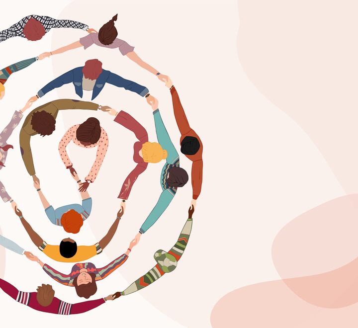 Illustration of diverse people holding hands