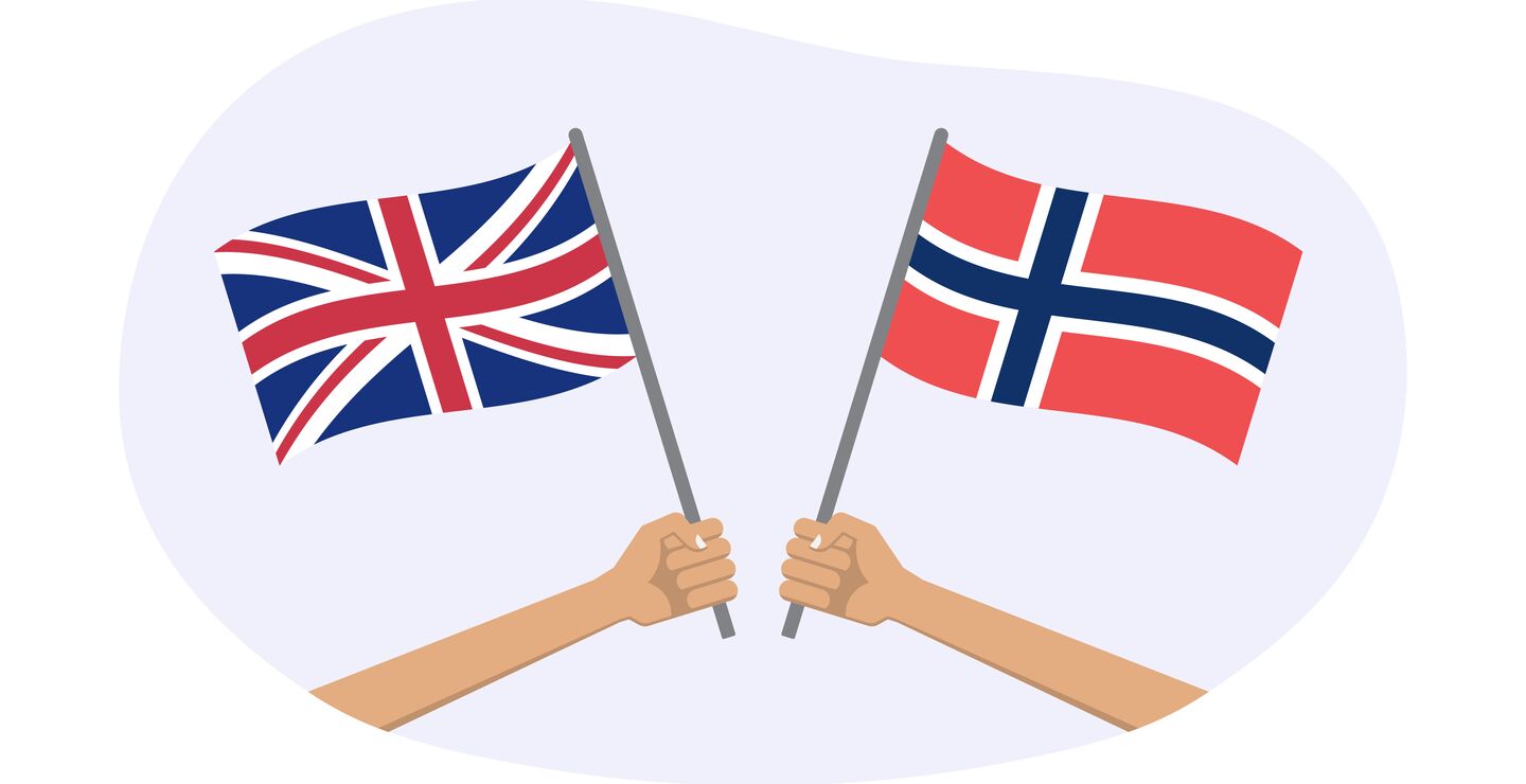 Illustrasjon av norsk og britisk flagg