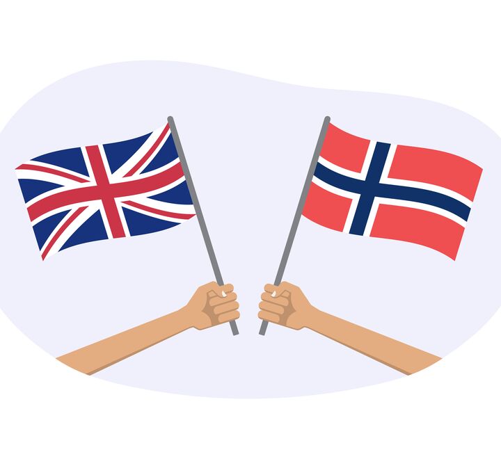 Illustrasjon av norsk og britisk flagg