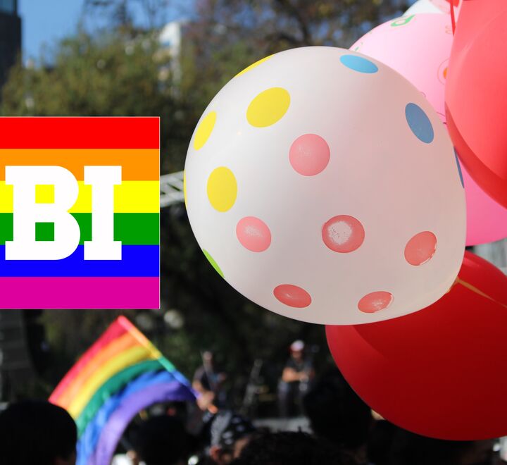 Ballons with BI logo with pride colours