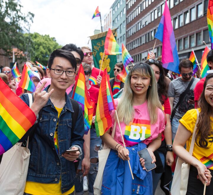 Happy people participating in Oslo Pride parade