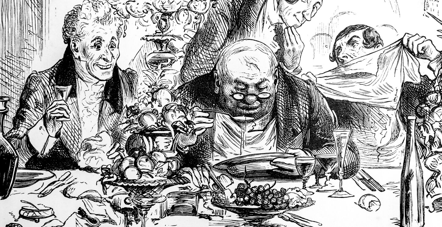 Tegneserie-illustrasjon av rik overklasse