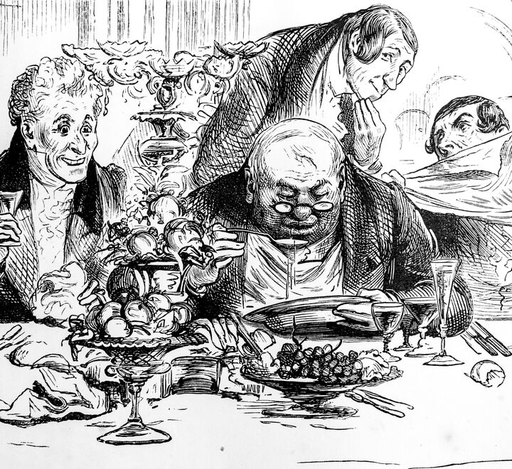 Tegneserie-illustrasjon av rik overklasse