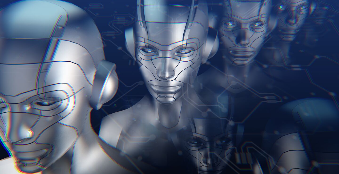 Silver robot faces