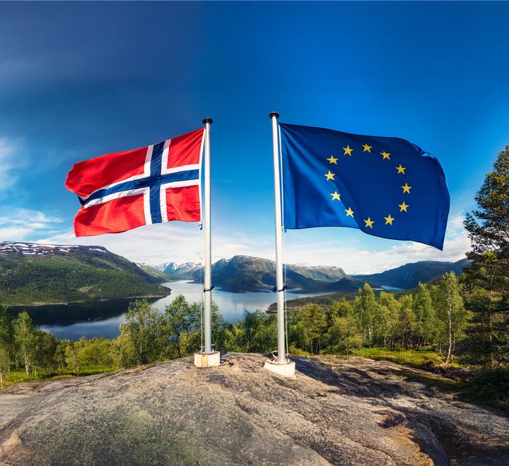 KI-generert bilde av EU- og Norgesflagget.