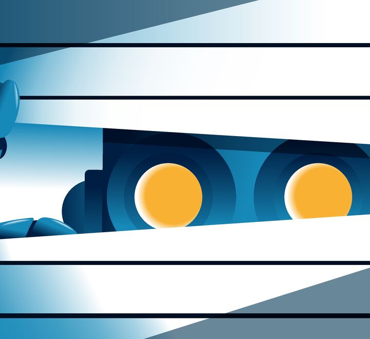 Robot som gjemmer seg bak gardiner