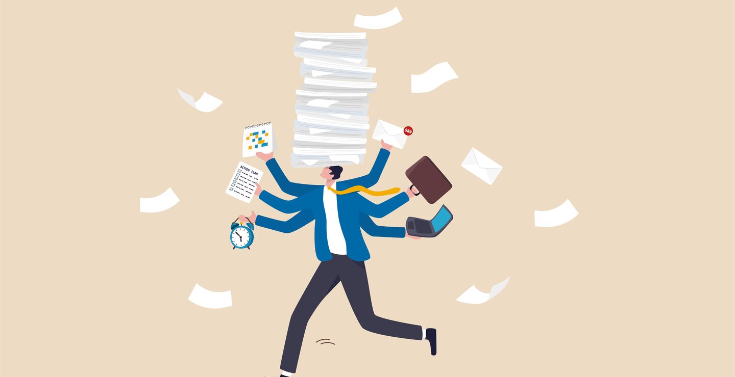 Illustrasjon av overarbeidet ansatt