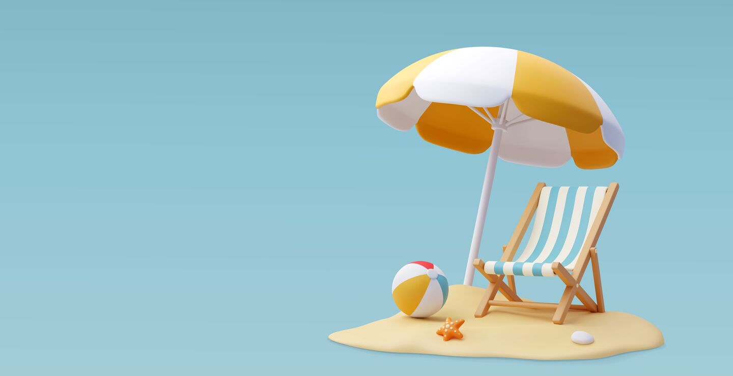 Illustrasjon av strandstol og badeball
