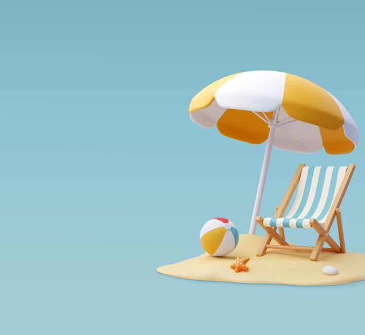 Illustrasjon av strandstol og badeball