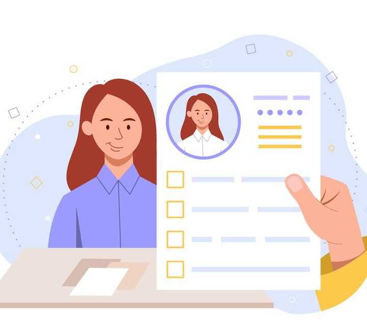 Illustration of female job applicant and her resume
