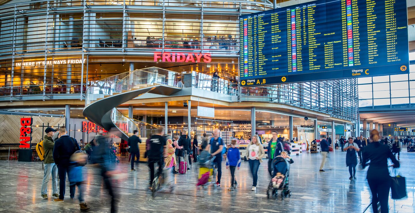 Mennesker i bevegelse på Gardermoen flyplass