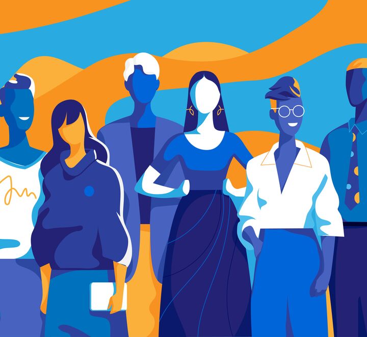 Illustrasjon av unge mennesker i profesjonelt antrekk