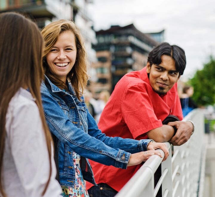 Students outside talking