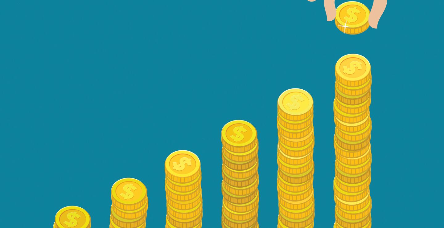 Illustrasjon: grafer laget av stabler med mynter