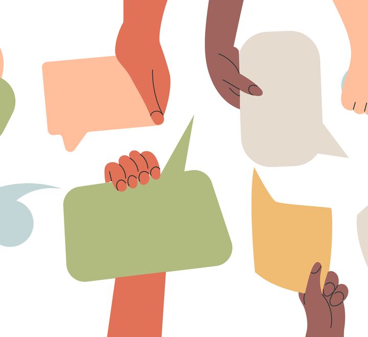 Illustration of different people with different opinions