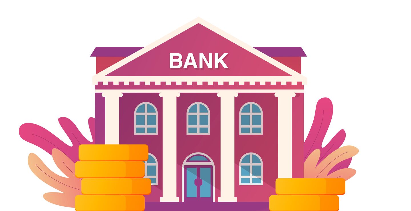 Illustration of bank and money