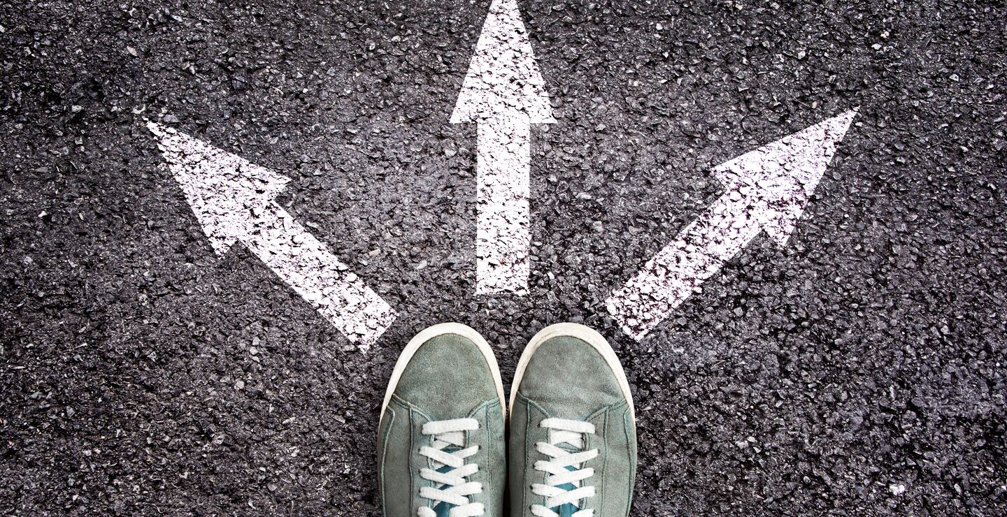 Shoes and arrows in three directions 