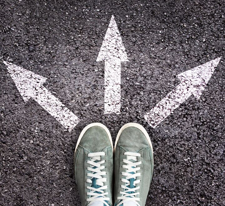 Shoes and arrows in three directions 