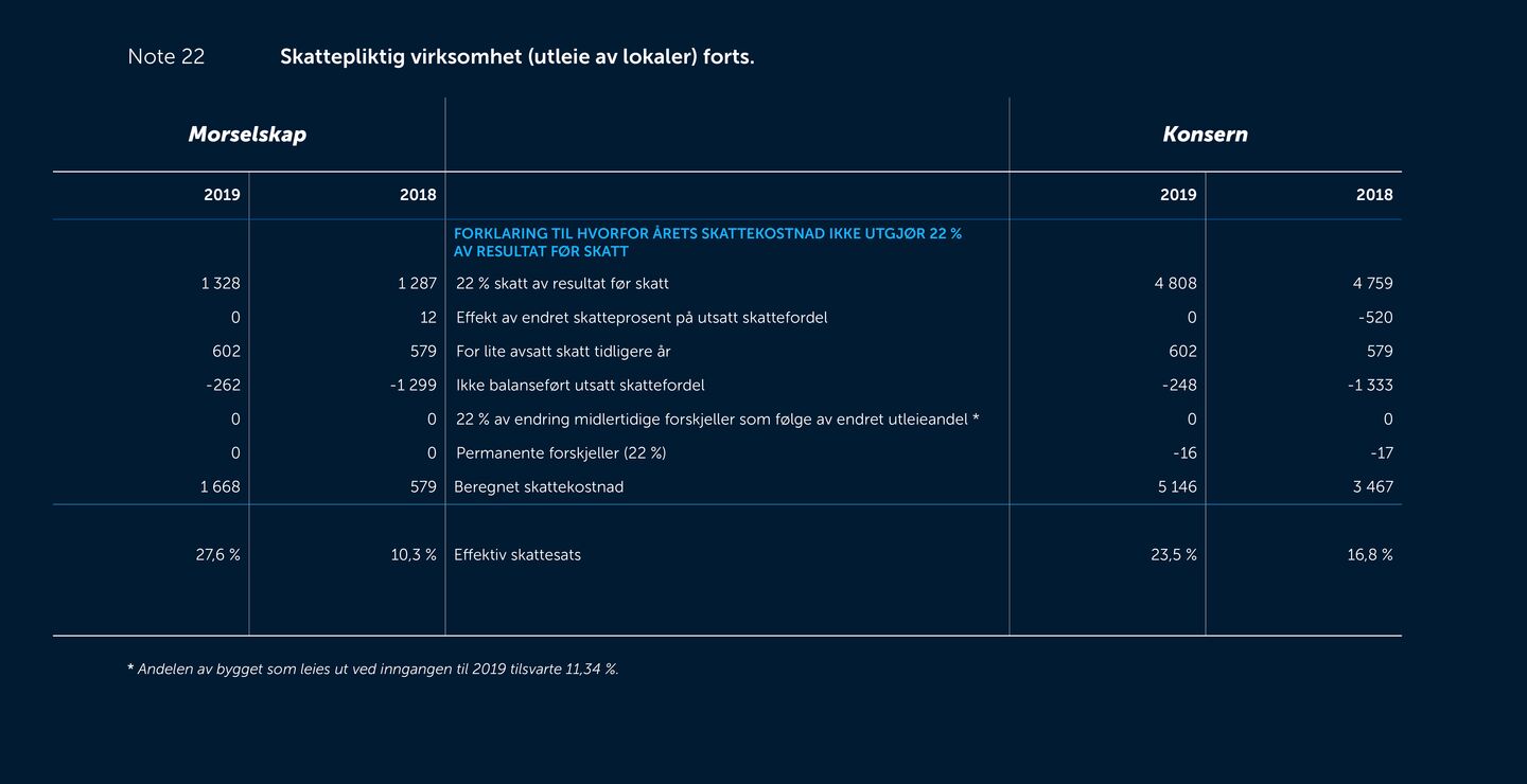 Skjermbilde av noter fra årsregnskapet 2019