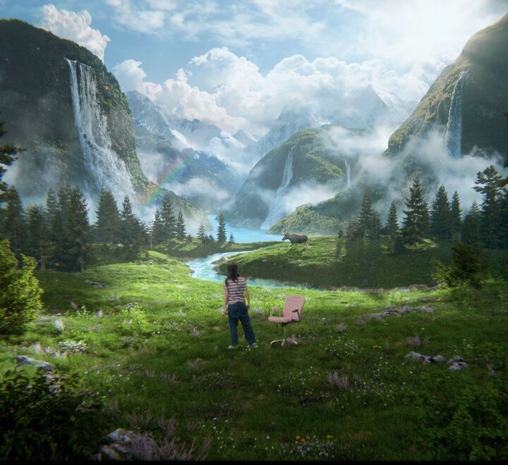 Student admiring mountains and fjord