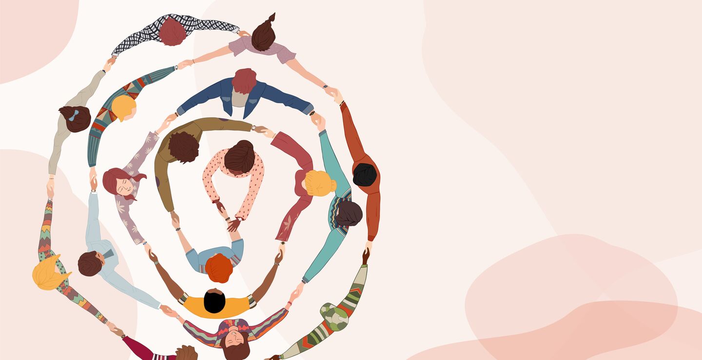 Illustration of diverse people holding hands