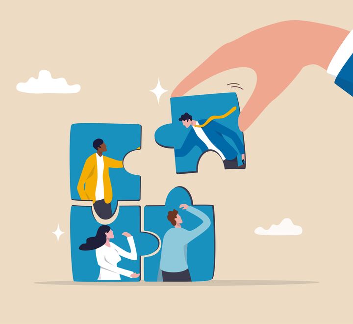 Grafisk illustrasjon av lagarbeid.