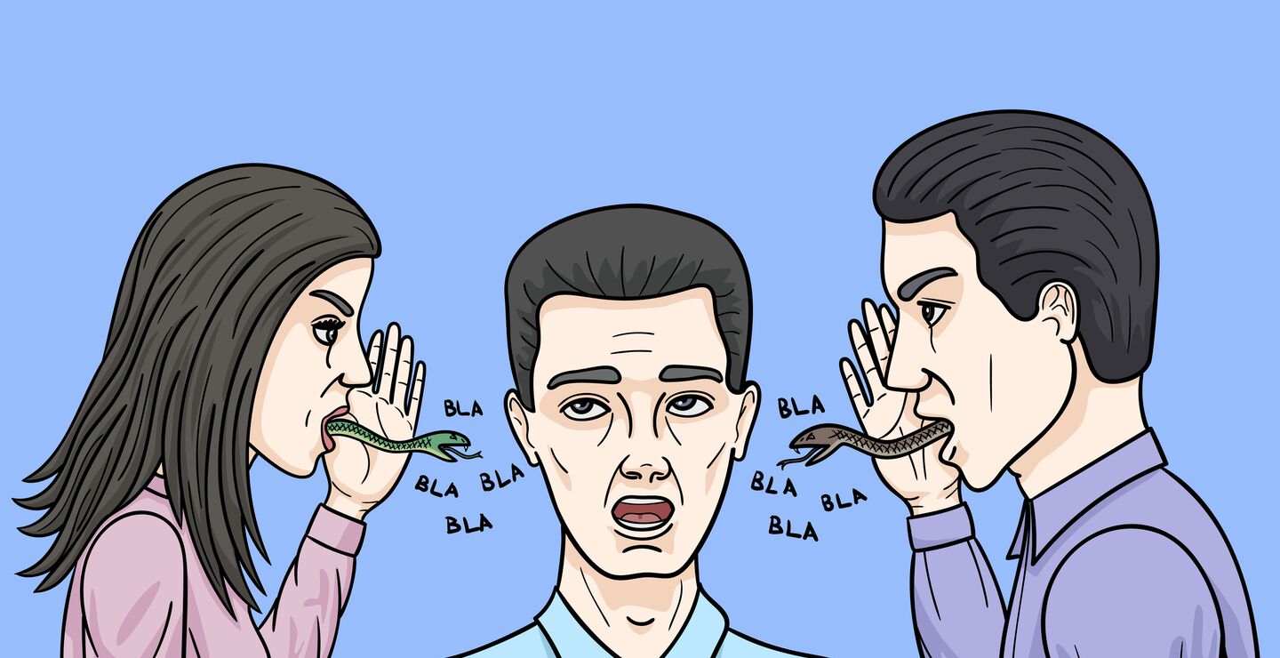 A girl and a young man tell their colleague toxic news.