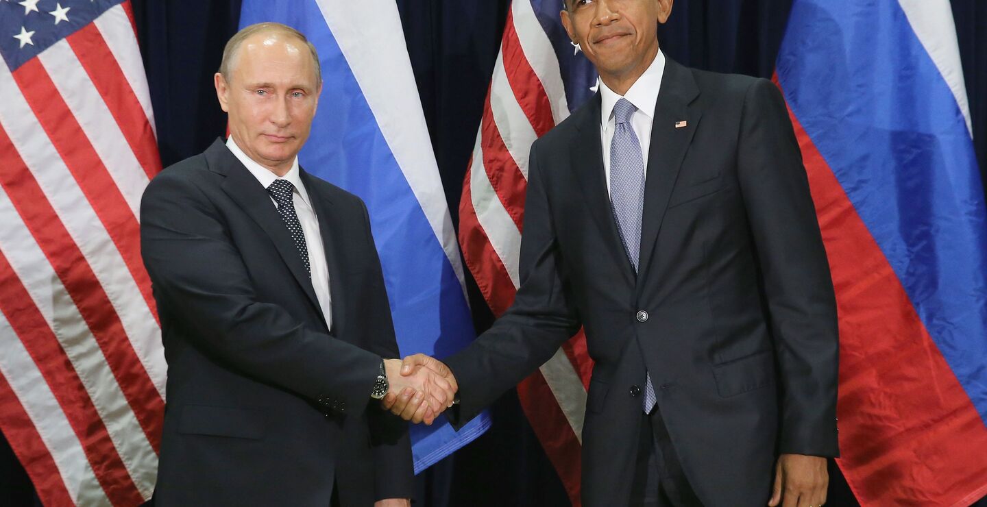 Russian President Valdimir Putin (L) and U.S. President Barack Obama shake hands before the start of a bilateral meeting at the United Nations headquarters September 28, 2015 in New York City.