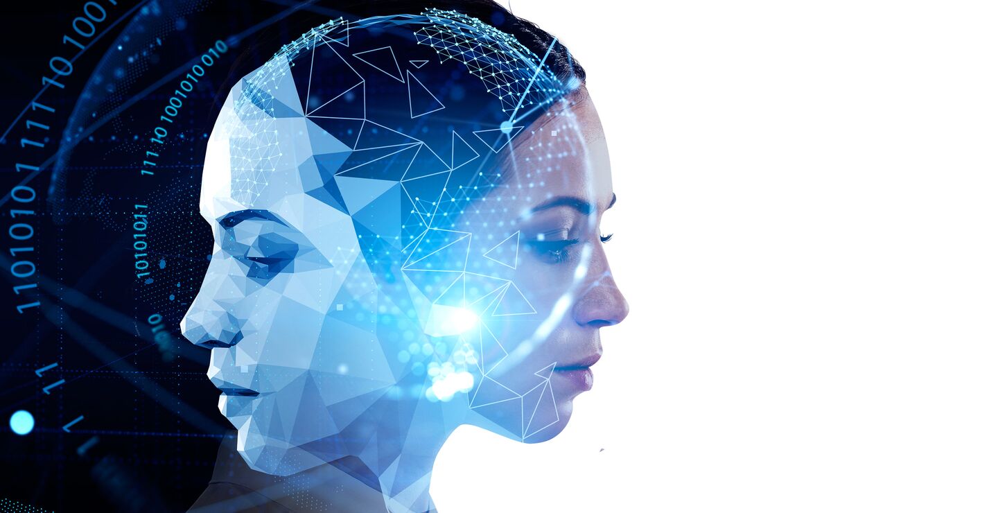 Illustration of human vs. artificial intelligence