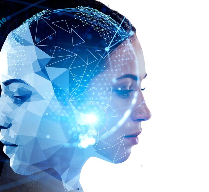 Illustration of human vs. artificial intelligence