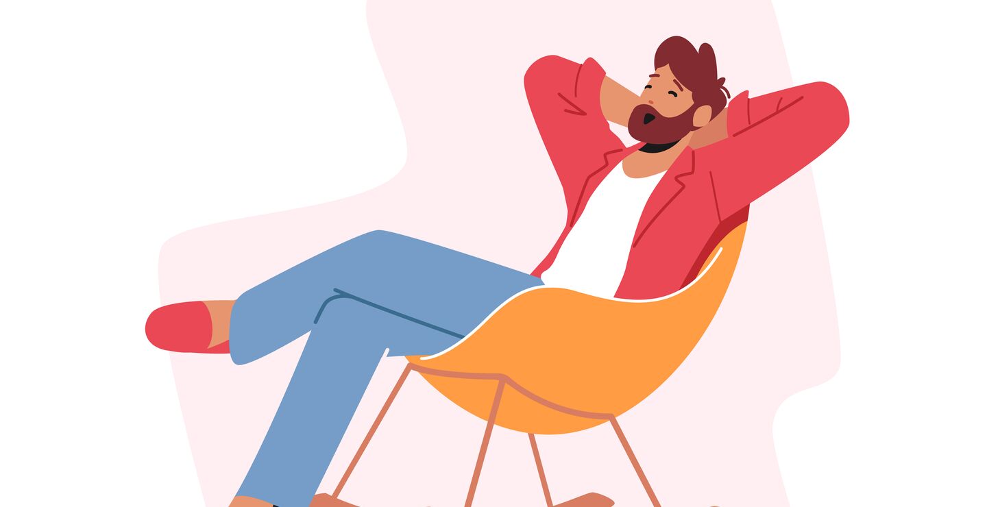Illustration of man in slippers relaxing in a chair