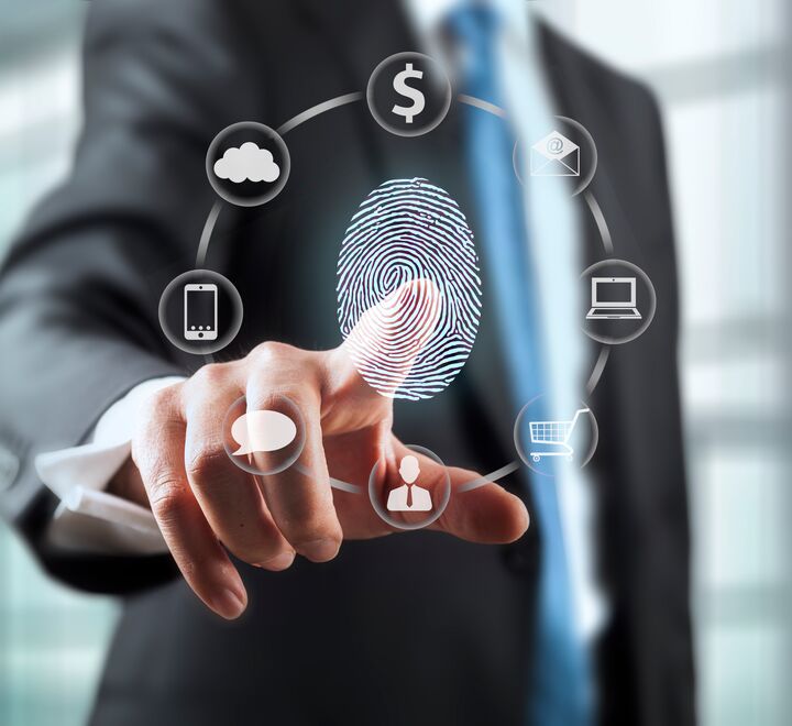 Illustrasjon av et digitalt fingeravtrykk med grafiske elementer