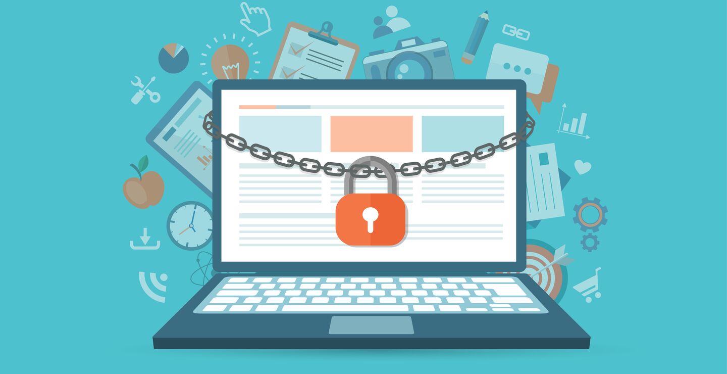 Illustrasjon av laptop med hengelås rundt