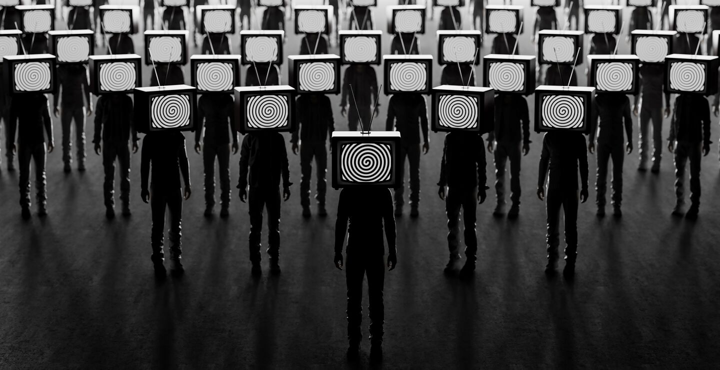 Illustration: People with an old tv instead of head.