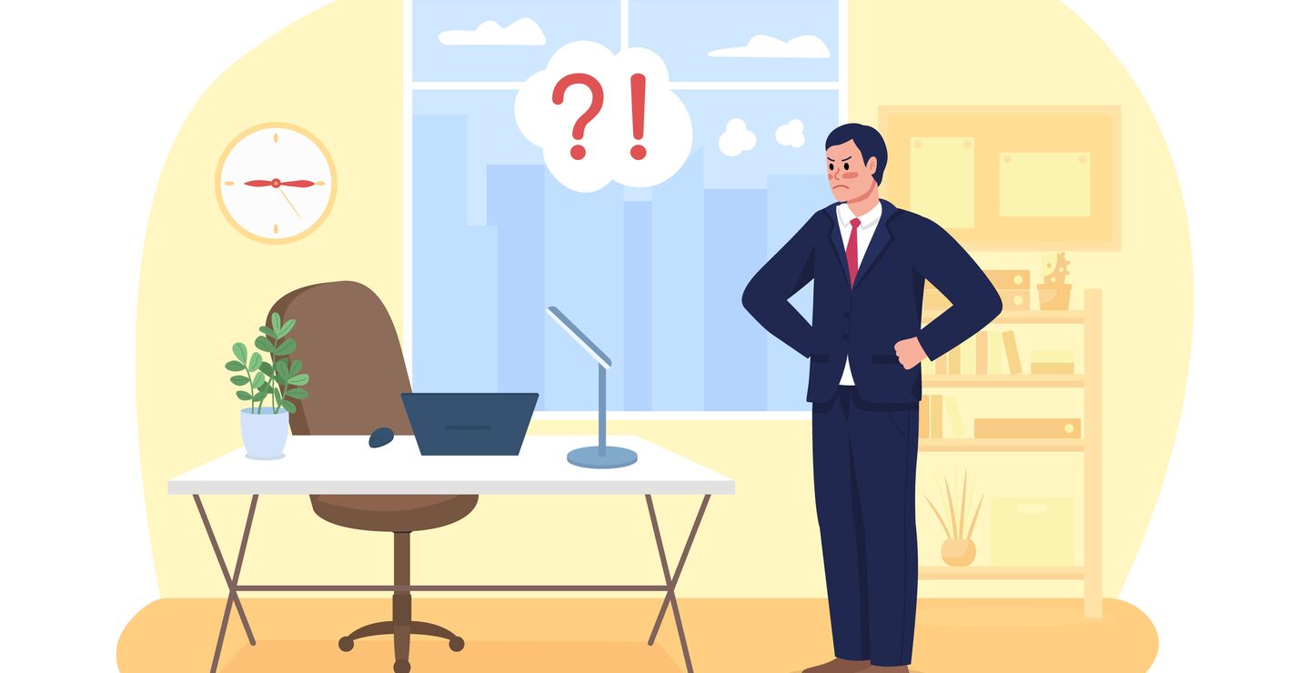 Illustrasjon av sjef som er irritert på medarbeider som er fraværende