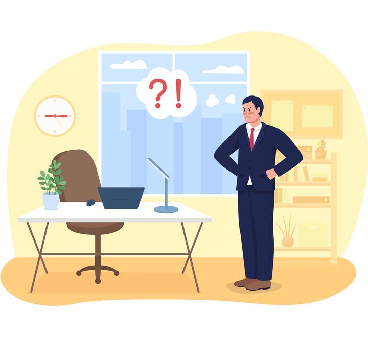 Illustrasjon av sjef som er irritert på medarbeider som er fraværende