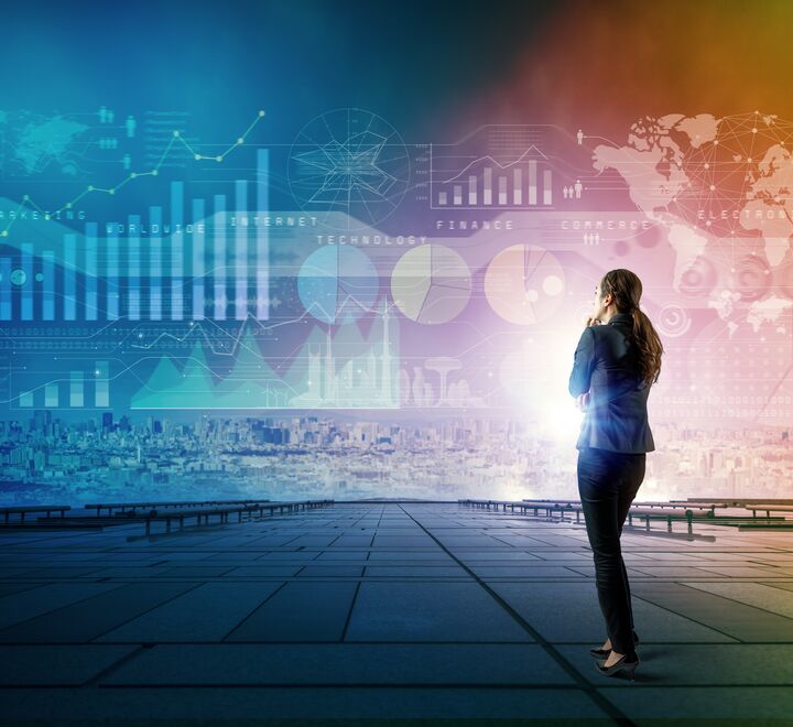 Woman looking at data illustration