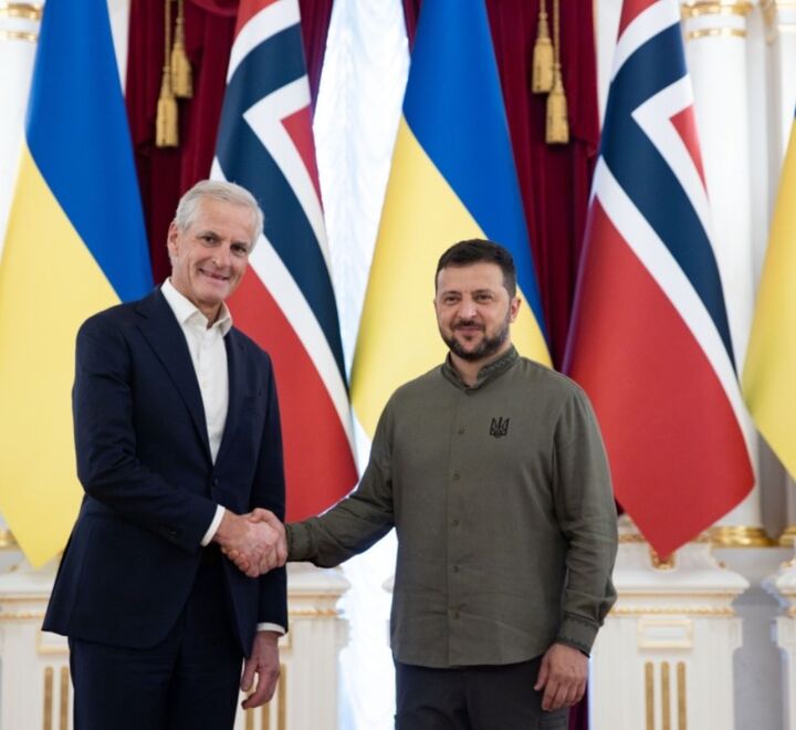 Statsminister Jonas Gahr Støre i møte med Ukrainas president Volodymyr Zelensky