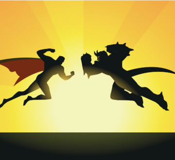 Illustrasjon av helt og skurk 