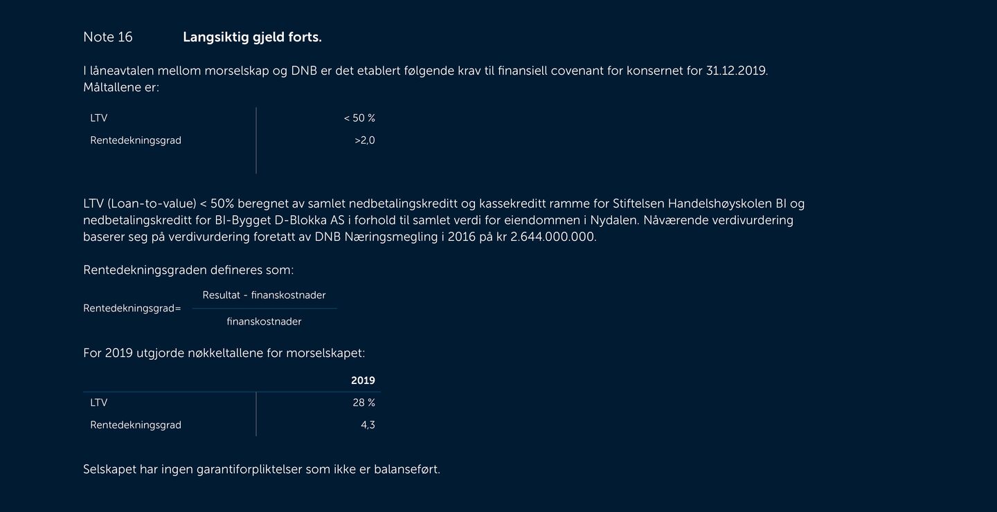 Skjermbilde av noter fra årsregnskapet 2019