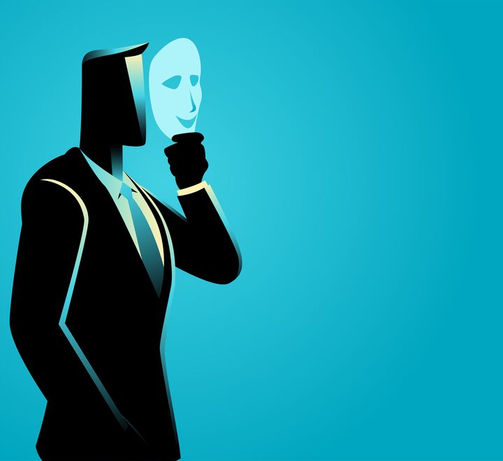 Illustrasjon av leder som gjemmer seg bak en maske