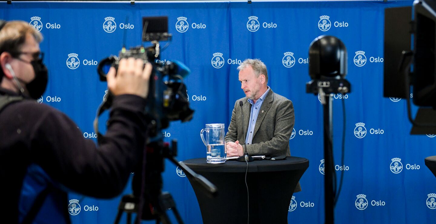 Pressekonferanse med byrådsleder Raymond Johansen. (Foto: Annika Byrde, NTB).