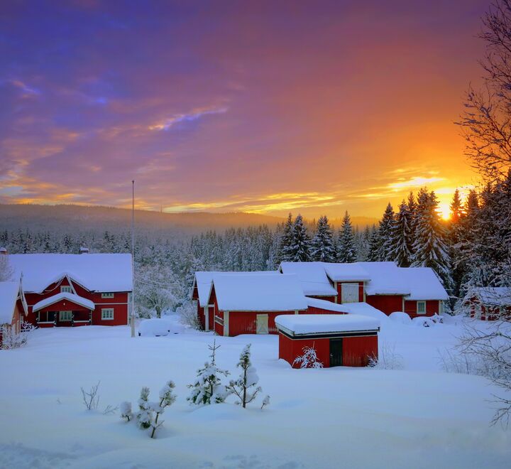 Red cabin in the winter