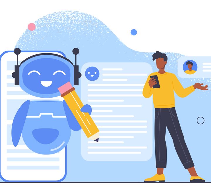 Illustration of chatbot and man on his smartphone